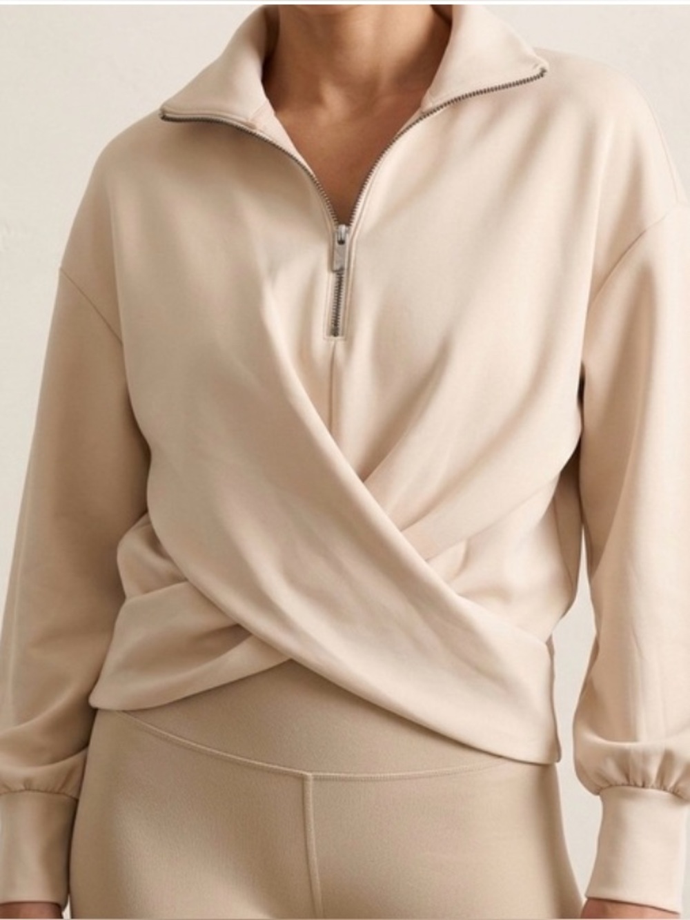 ADAY Women With A Twist Pullover Quarter Zipper Color Sand Oversized Size Large